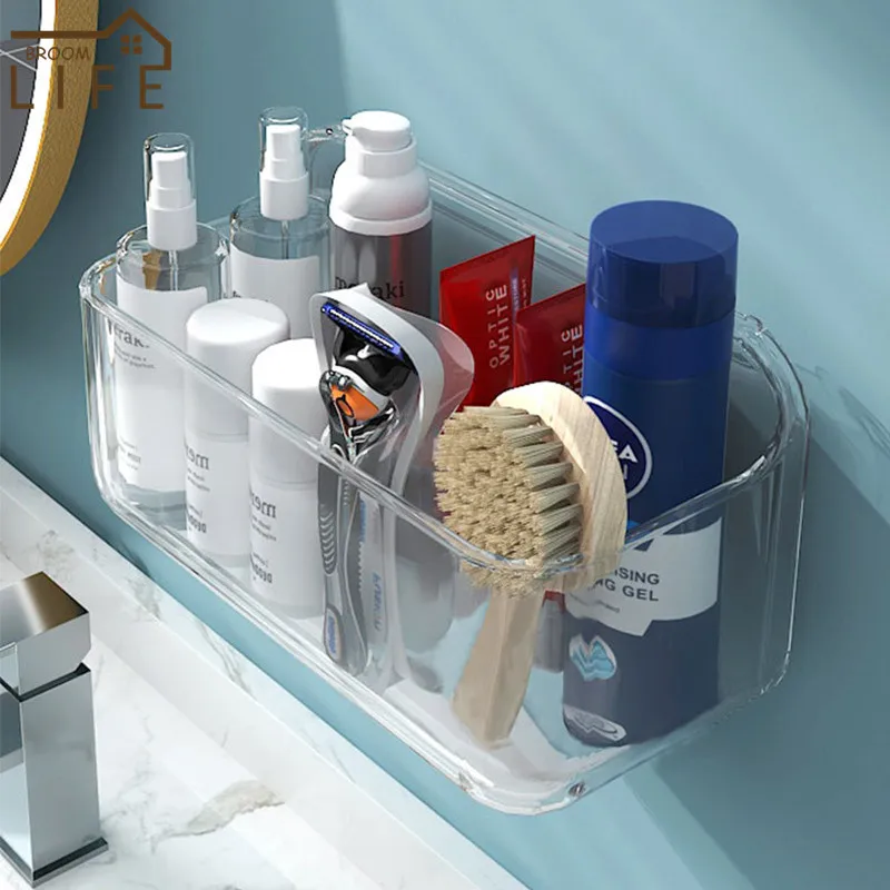 Bathroom Shelf Wall Shelf Organizer Wall Shelf Bathroom Storage Rack Storage Rack Transparent Bathroom Shelf Simple Cosmetic Organizer Shower Shampoo Holder Wall Mounted Floating Shelf Wc Toilet Accessories