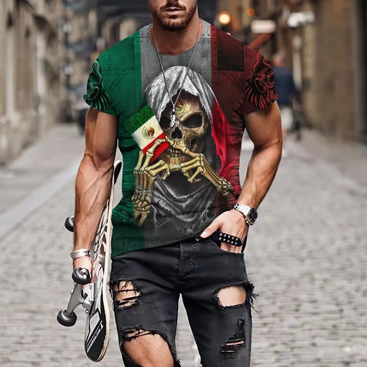 

Новинка лета 2024, Мужская футболка с 3d мексиканским флагом, футболка с принтом американского флага, уличная Мужская футболка в стиле хип-хоп с круглым вырезом и короткими рукавами
