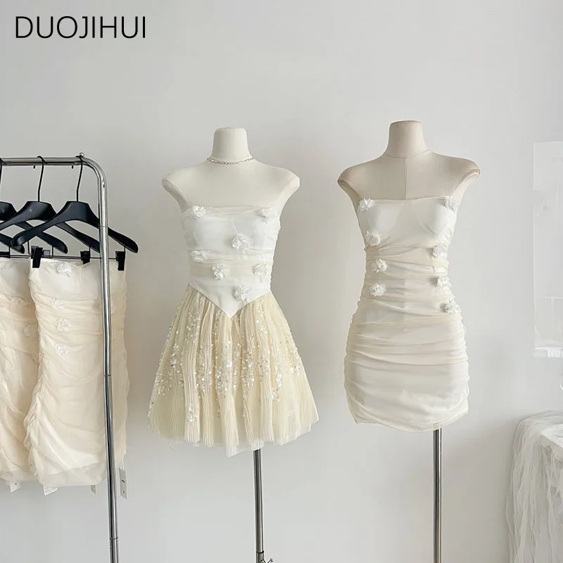 

DUOJIHUI Spring Sexy Sleeveless Chic Floral Chiffon Female Midi Dresses New Sweet Lace Fashion Ruffles Zipper S-L Women Dresses