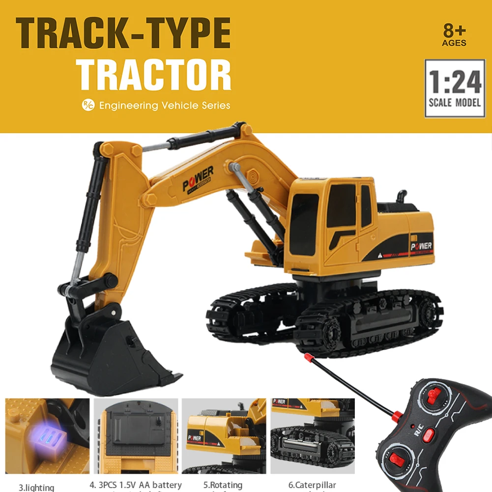 1:24 9CH Diecast Model Alloy RC Excavator Bulldozer Toys Remote Control Engineering Car Remote Control Tractor Electric Car Kid fast remote control cars RC Cars