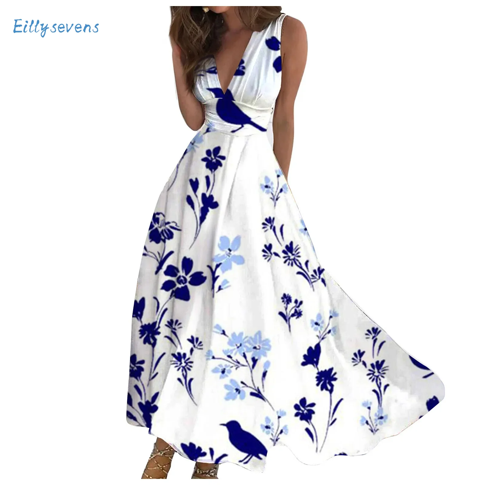 

Women'S Maxi Dress Casual Sexy Elegant Deep V Neck Dress Floral Printed Big Swing Flowy Dress Outdoor Daily Date Tank Dresses