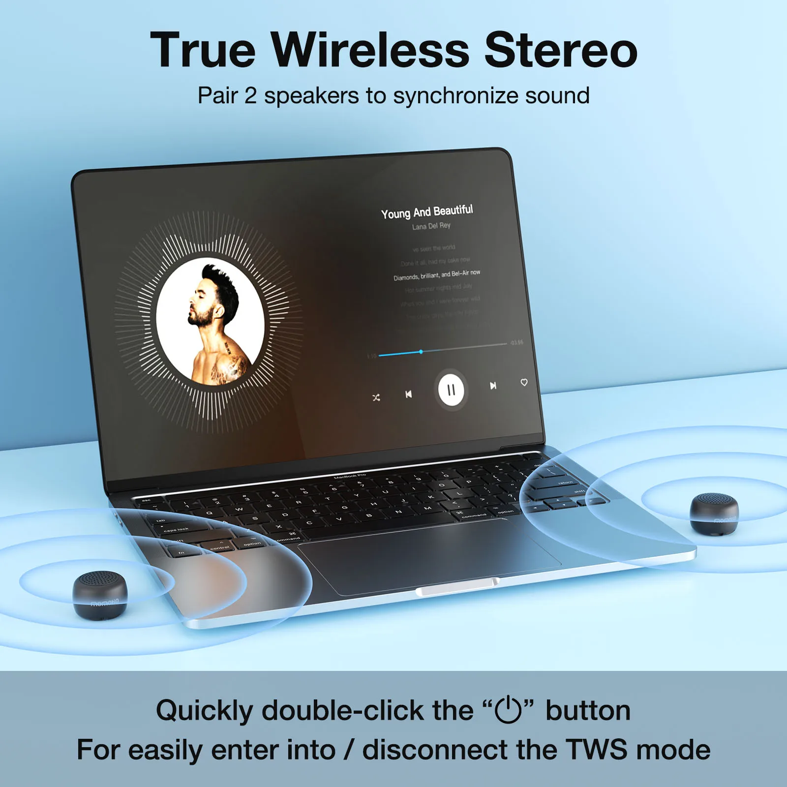 Tiny Bluetooth Speaker Smallest Mini Bluetooth Speakers Wireless Remote Shutter Hands-Free Call Built-in Mic TWS action camera
