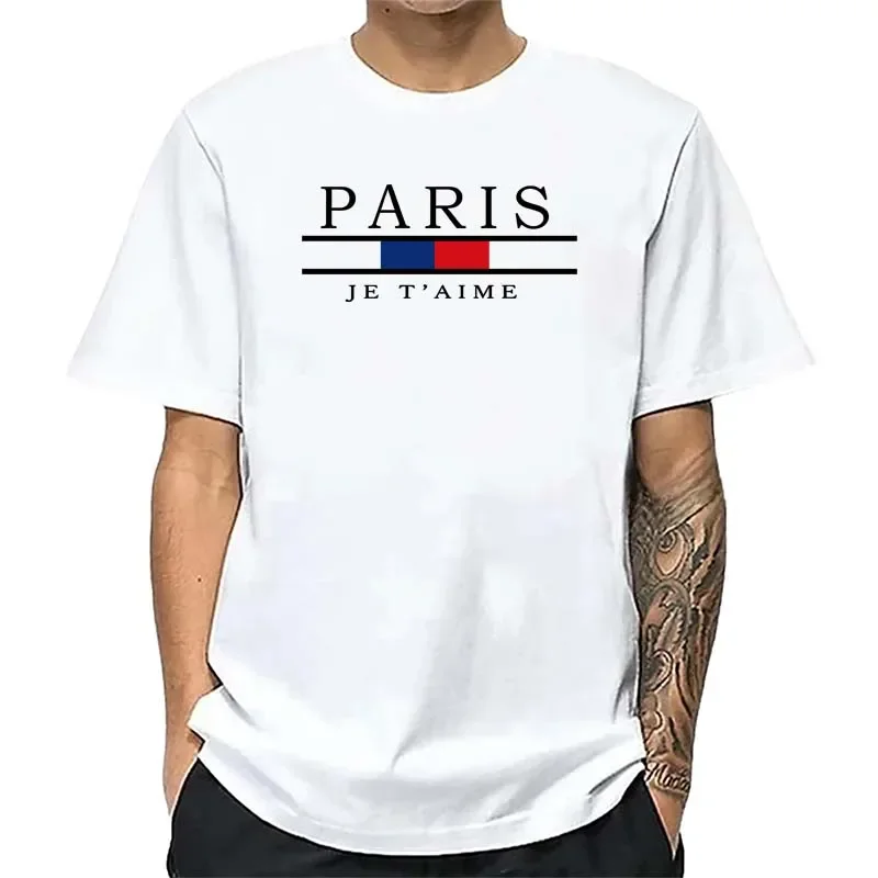Paris Graphic Print Men's Summer Casual Fashion T-Shirts - High Street Minimalist Cotton Crew Neck Short Sleeve Tops