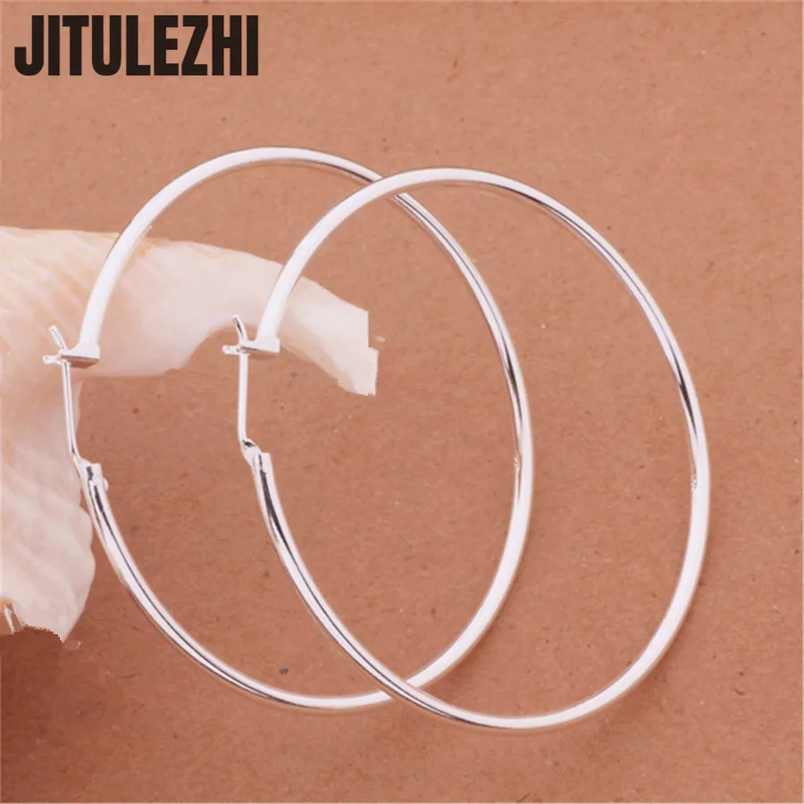 High Quality New 925 Sterling Silver Hoop Earrings For Women Engagement Party Jewelry 5CM Big Circle Trendy Christmas Gifts 6