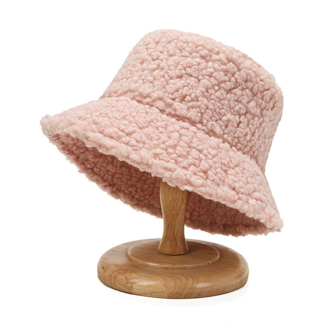 Wool Faux Fur Bucket Hat Winter Warm Teddy Velvet Hats for Women Lady Thicken Bob Panama Outdoor Fisherman Hat Caps