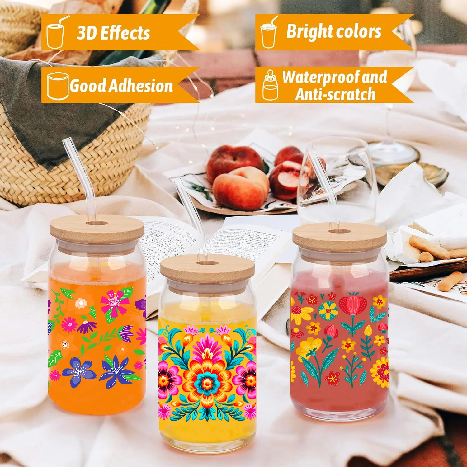 Daisy wild flower peel waterproof DIY Decals 3D transfers uvdtf crystal stickers 16oz uv dtf cup wraps for Libbey Glasses