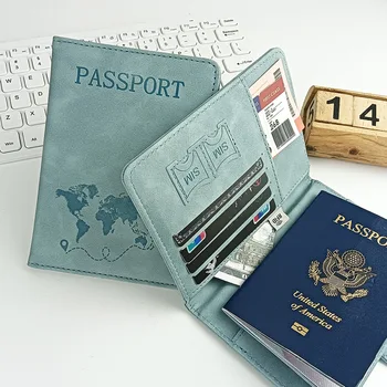 Portafoglio da viaggio porta passaporto in pelle con slot per carta di credito ID Custodia per passaporto in pelle PU Protezione per passaporto con blocco RFID