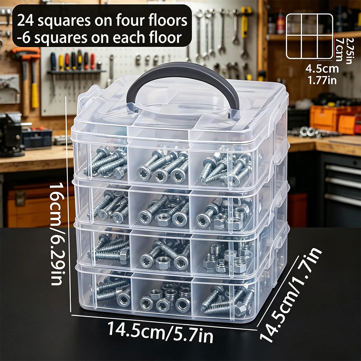1pc Stackable Plastic Hardware Storage Box, Multi-Layer Screw Bolt Parts Sorting Box Portable Handheld Desktop Parts Storage Box