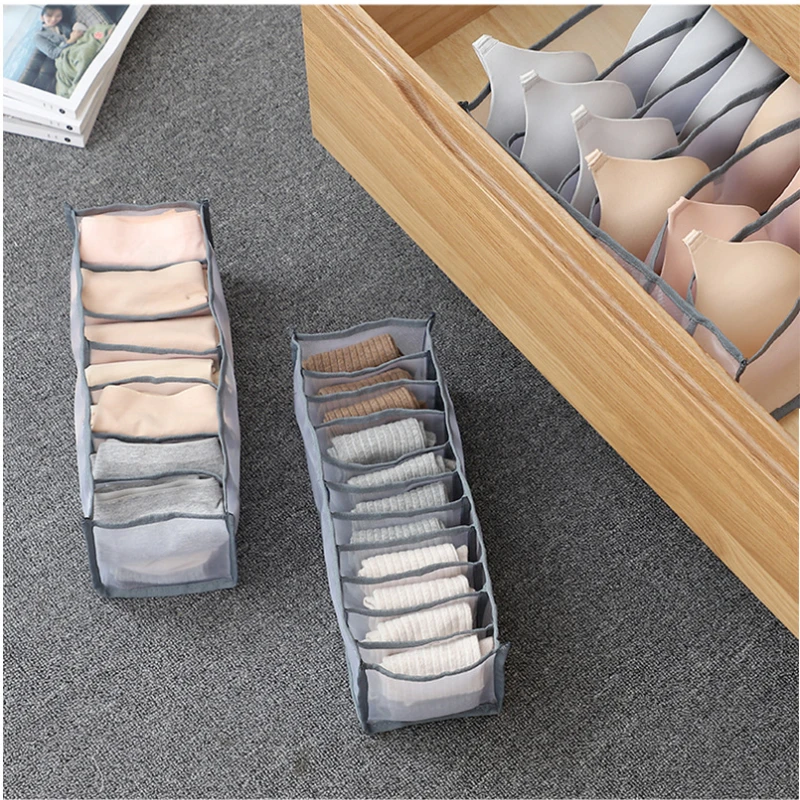 Clothes Organizer 6/7/11 Compartments Underwear Storage Box Home Underwear Bra Sock Cabinet Drawer Style Fabric Mesh Partition And Sorting Box