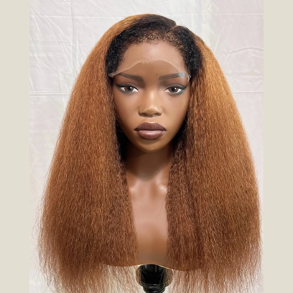 Kinky Straight Wig 360 Full Lace Wig With Kinky Edges Ombre Brown 13x4 Lace Front Brazilian Human Hair Wigs 13x6 Frontal