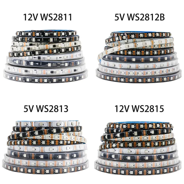 Bande lumineuse LED intelligente WS2812B WS2811 WS2813 WS2815 5050 RGB, adressable individuellement IC 30/60/144Pixels/Led/m 1