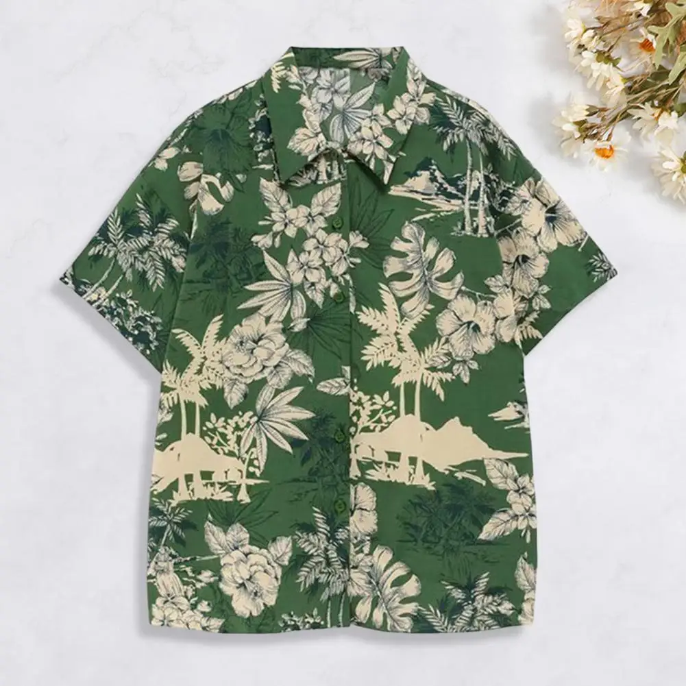 Men Shirt Short Sleeve Lightweight Floral Leaves Pattern Summer Male Shirt Turn-down Collar Summer Shirt Daily Clothing