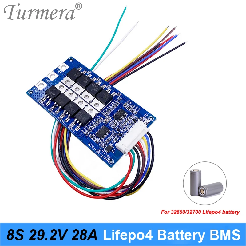 

Turmera 8S 24V 29.2V 28A Lifepo4 Battery BMS Balance Protected Board for 18650 32650 32700 33140 Lithium Iron Phosphate Cell Use