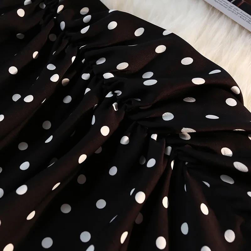 black pleated skirt Chiffon Skirt White Polka Dot Print Folds Women's Skirt Summer Korean Fashion 2022 Mid Length A-line High Waist Skirts for Girls plaid skirt