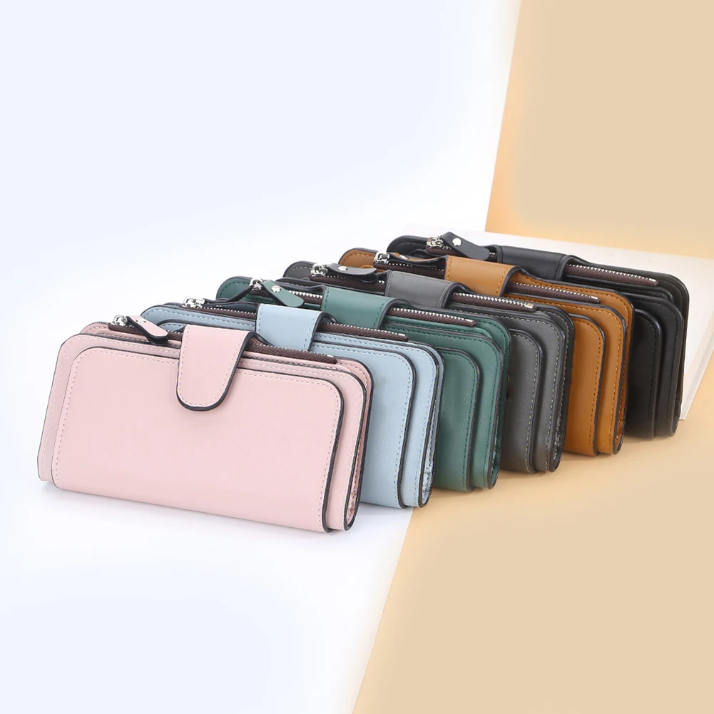 

Long PU Leather Wallet Woman Press Stud Clutch Bags For Women Girls Sundries Lipstick Storage Bag Hree-fold Money Clip Cüzdan