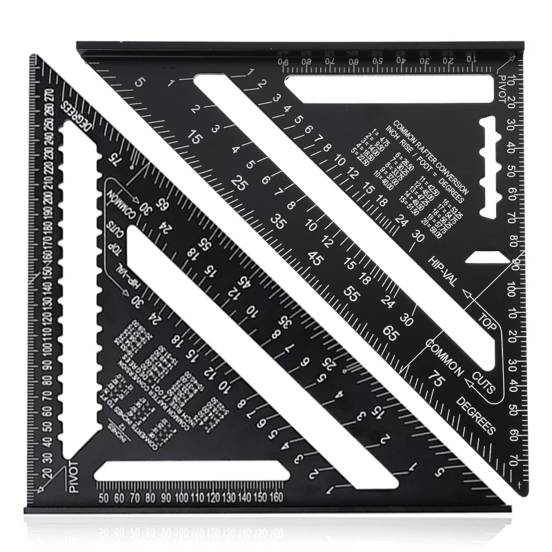 

7/12 Inch Aluminium Alloy Triangular Measuring Ruler Woodworking Carpenter Square Protractor Layout Tool