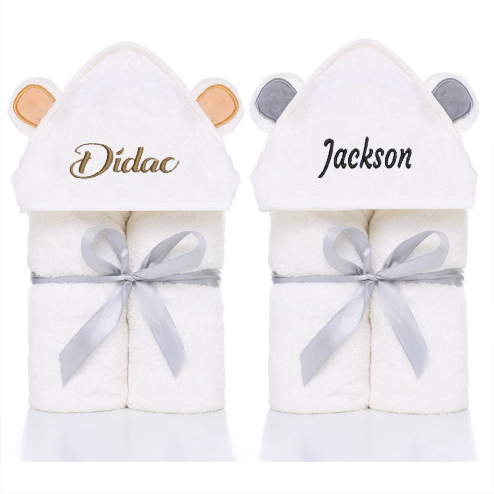 

Name Customized Children's Newborn Babies Soft Bamboo Fiber Absorbent Personalized Embroidery with Hat Cape Wearable Bath Towel