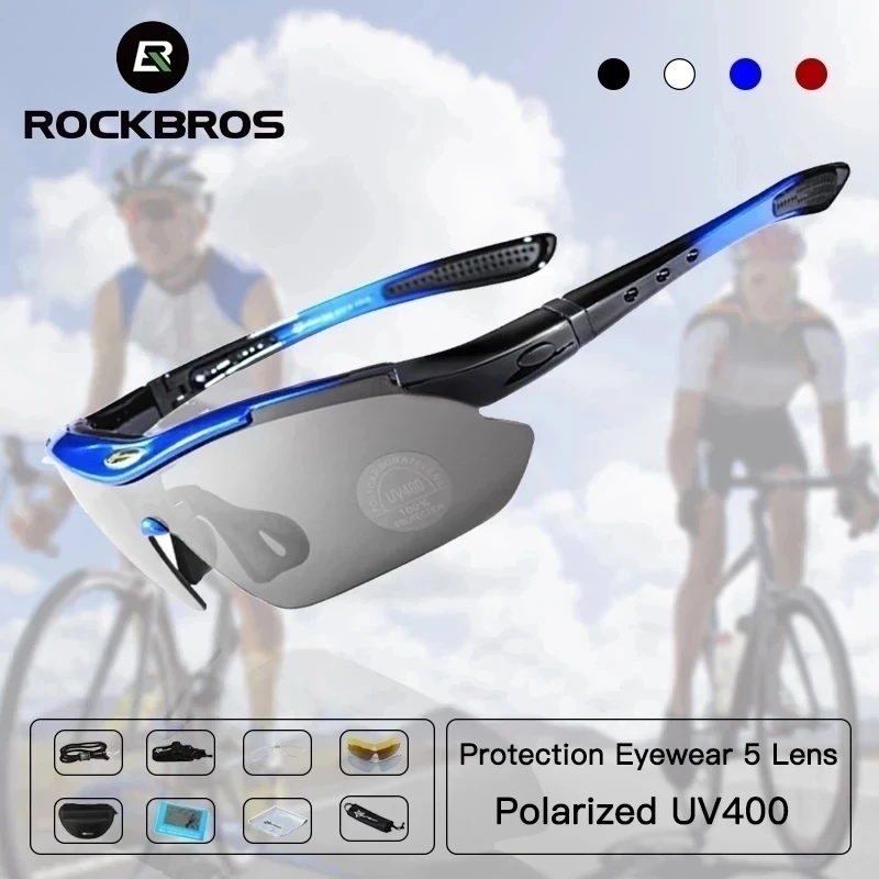 ROCKBROS Polarized Cycling Sport Glasses Bike Goggles Fishing Sunglasses 5 Lens 