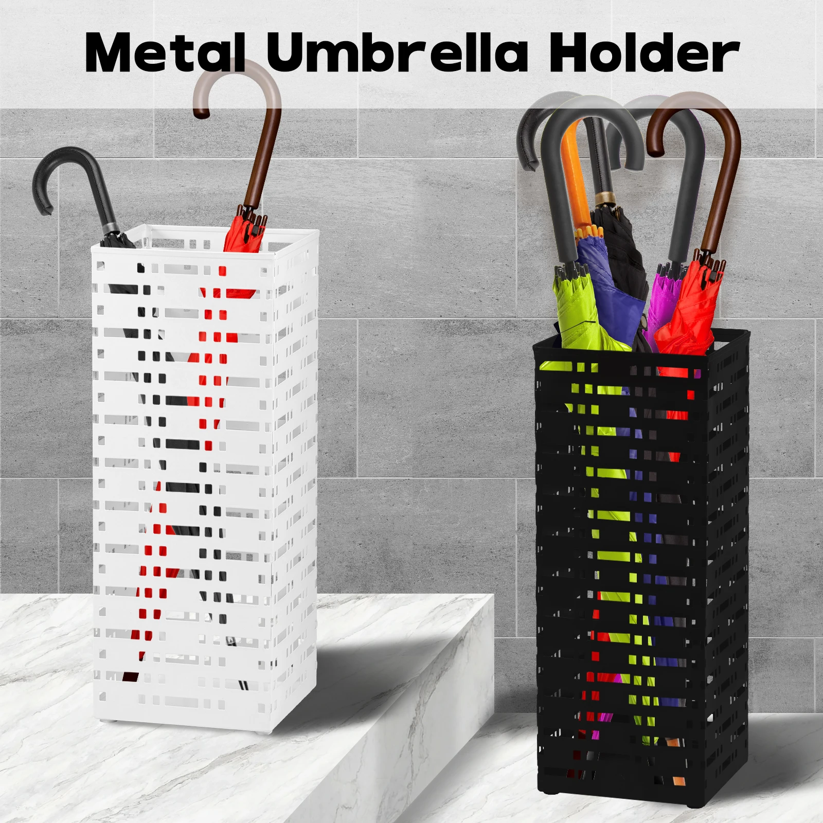 Metal Umbrella Storage Rack Hollow Free Standing Umbrella Bins Waterproof Holder for Entryway Walking Sticks Rack