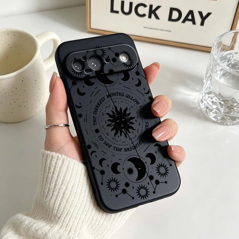Cartoon Sun Moon Pattern Black Soft Silicone Phone Case