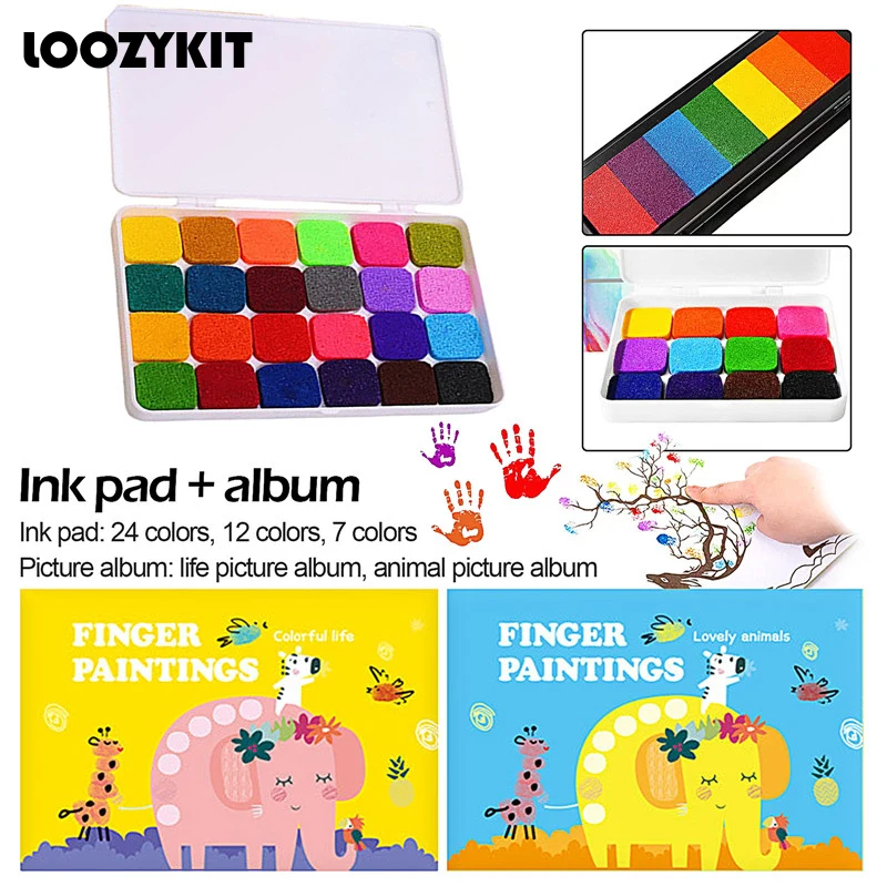 Finger Painting Pad Colorful Kids Fingerprint Pad Washable 12/24 Colors Ink  Stamp Pads DIY Printing Mud Kindergarten Finger - AliExpress