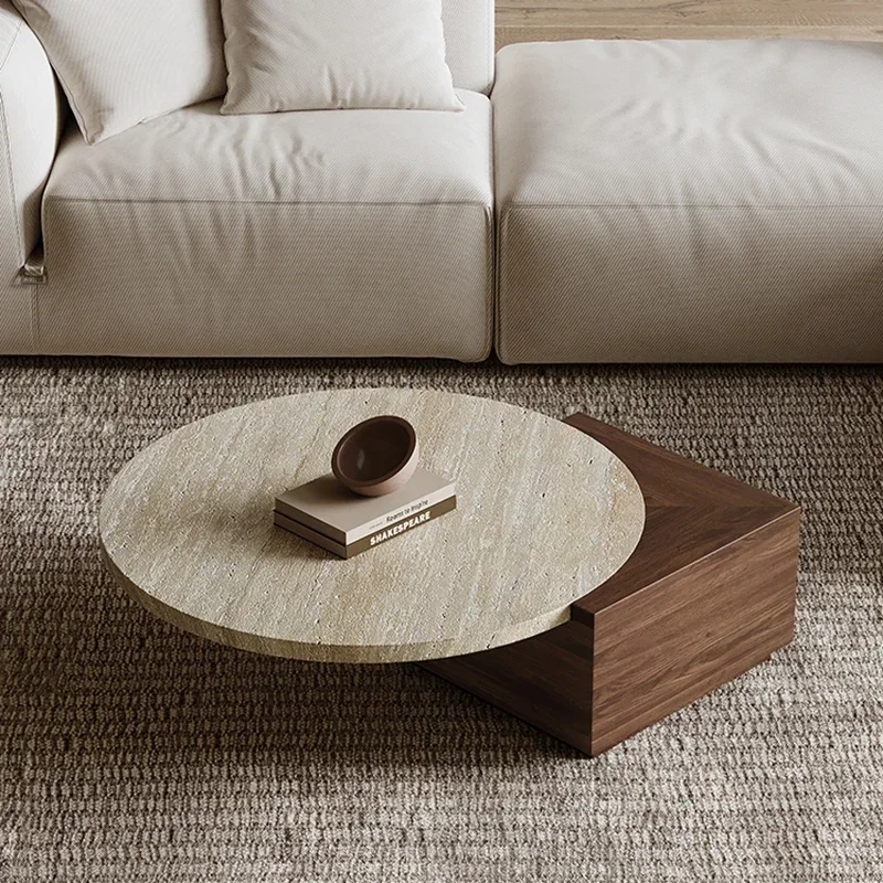 Tunnel Stone Size Round Coffee Table Wabi-Sabi Light Luxury Creative Side Table Combination Living Room Mesas De Cafe