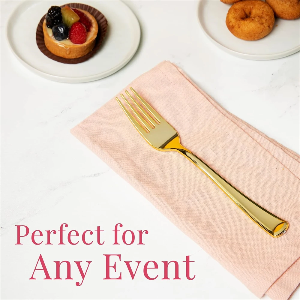 30 PCS Gold Plastic Forks-7.4 Inch Gold Forks Disposable-Plastic Silverware for Dessert Cakes Heavy Duty Cutl party disposable tableware