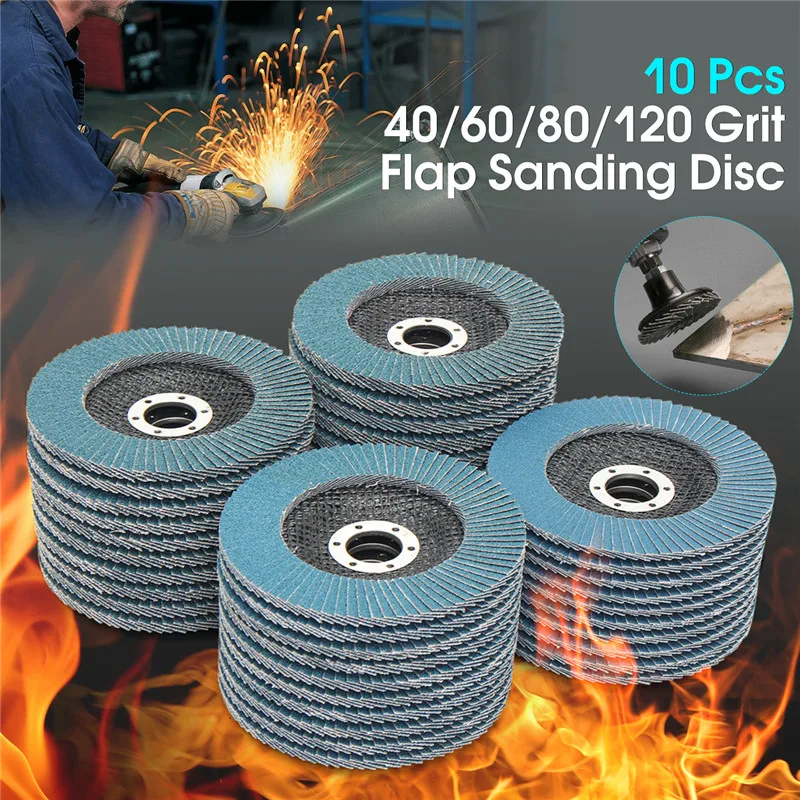 10Pcs 5" 125mm Angle Grinder Sanding Discs 40/60/80/120 Grit Grinding Wheel Flap Discs Metal Plastic Wood Removal Abrasive Tool