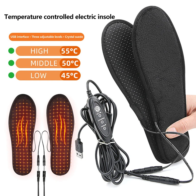 USB Heated Shoe Insoles Electric Heated Shoes Pad Washable Rechargeable Foot Warmer for Skiing Hiking