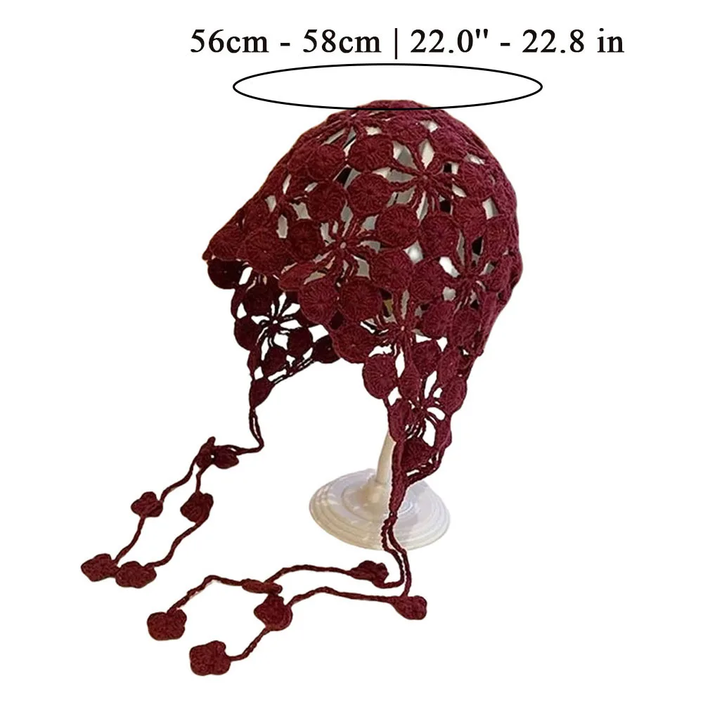 Boho Knitted Thin Hollow Handmade Crochet Korean Knitted Hats For Women Spring Summer Travel Versatile Concave Strap Beanies Cap 6