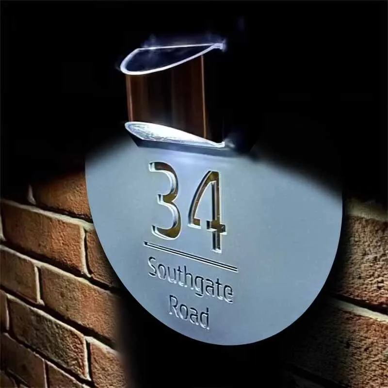 casa, redondo iluminado número, placa impermeável do