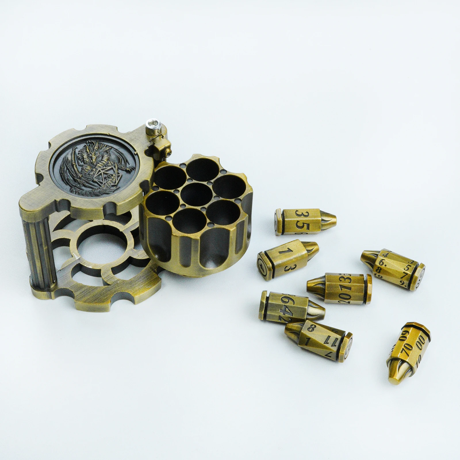 Metal Polyhedral Dices Set With Revolver Cylinder Dices Storage Multi-Sided Dices Adult Kid Plaything Perfect For 2