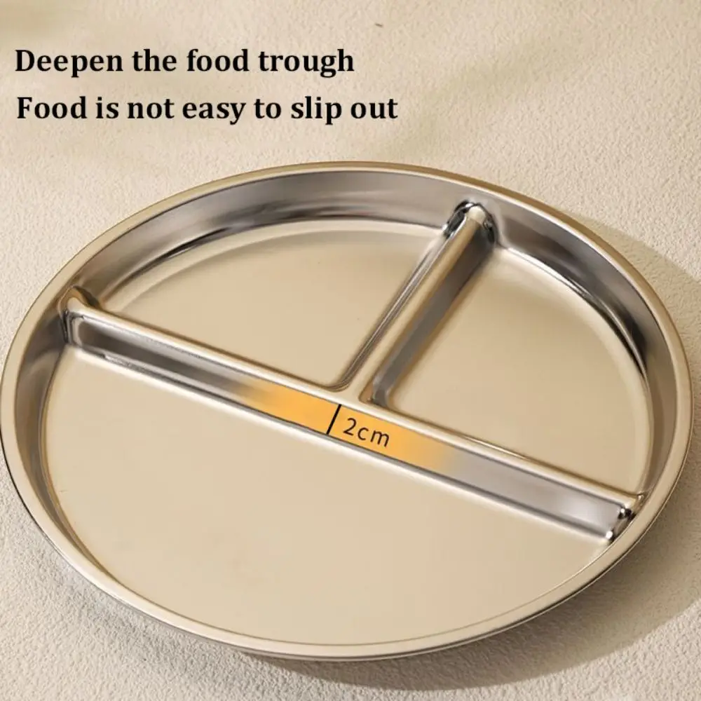 Multifunctional 304 Stainless Steel Portion Control Plates Round Reusable Food Trays 9" inch Divided Plates for Adults Kids