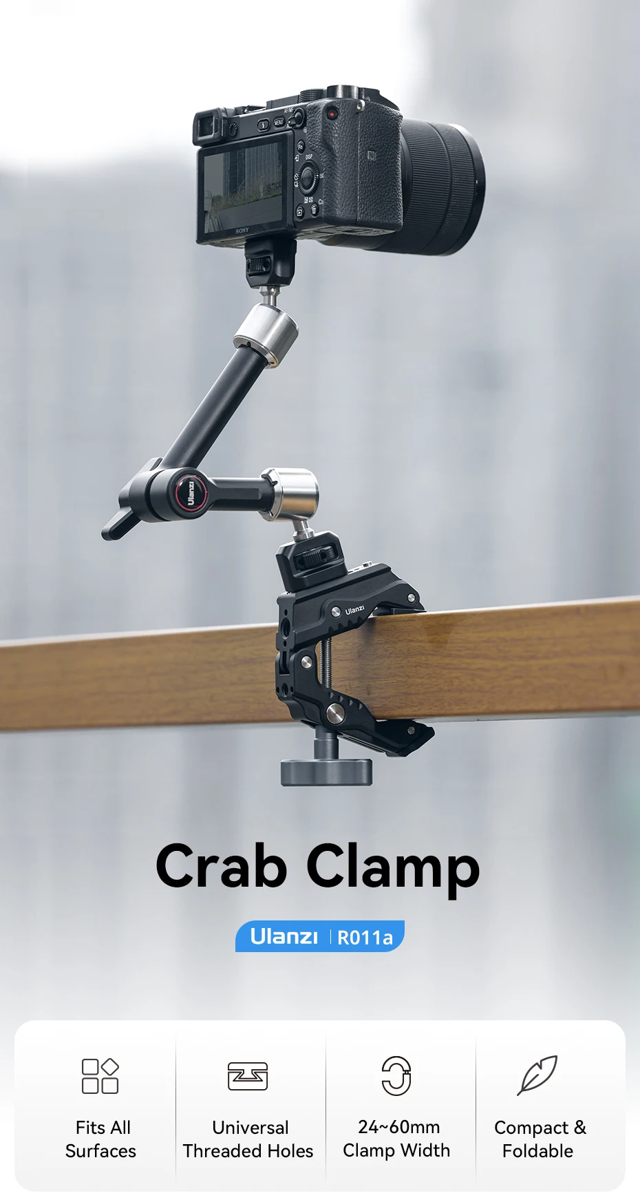 مشبك معدني من Ulanzi-Super Crab ، R011a ، قضيب NATO لكاميرا DSLR ، شاشة ، ضوء فيديو ، ذراع Mic ، فتحة "140"