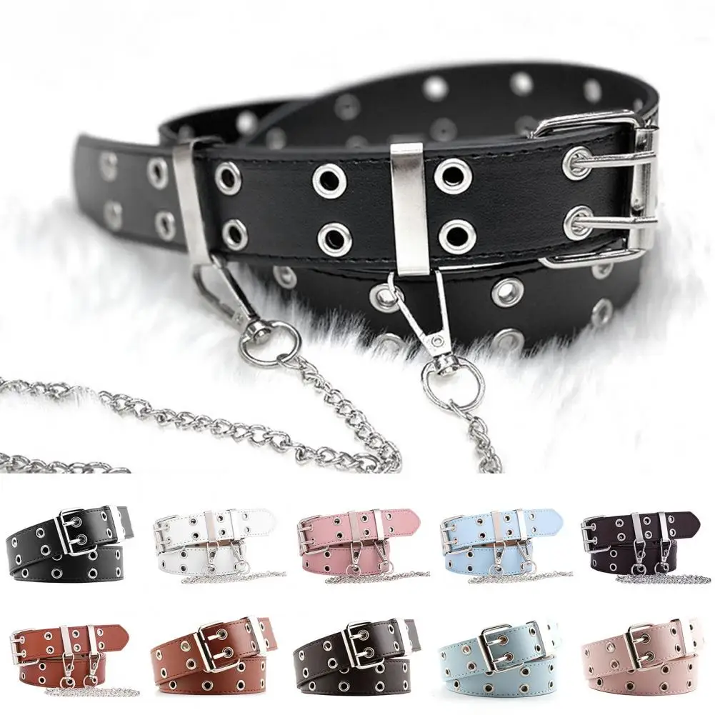 

Hip-hop Style Punk Men Belt Solid Women Belt Double-breasted Buckle Belt For Jeans Pants Accessory