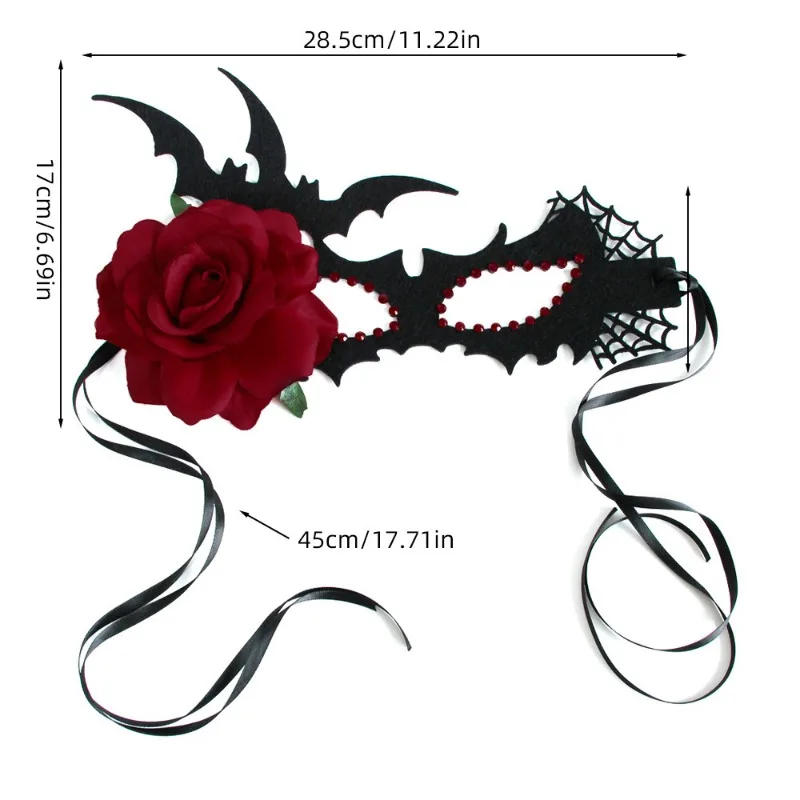 Ladies Halloween Bat Mask Rose Decoration Mask Holiday Party Performance Mask Personality Trend Fashion Mask Carnival Mask