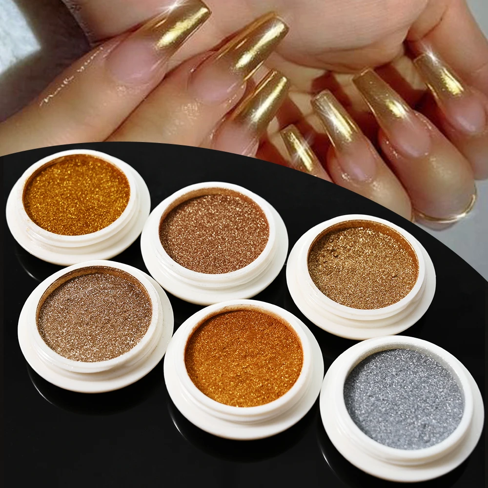 Mirror Metallic Chrome Nail Powder Pigment 6pcs/set Gold Silver Rubbing Dust Magic Mirror Effect Nail Pigment Holographic Chrome