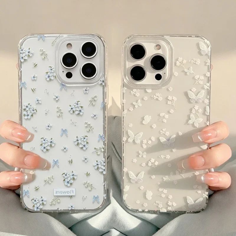 Elegant Clear Floral TPU Phone Case with Leaf Design