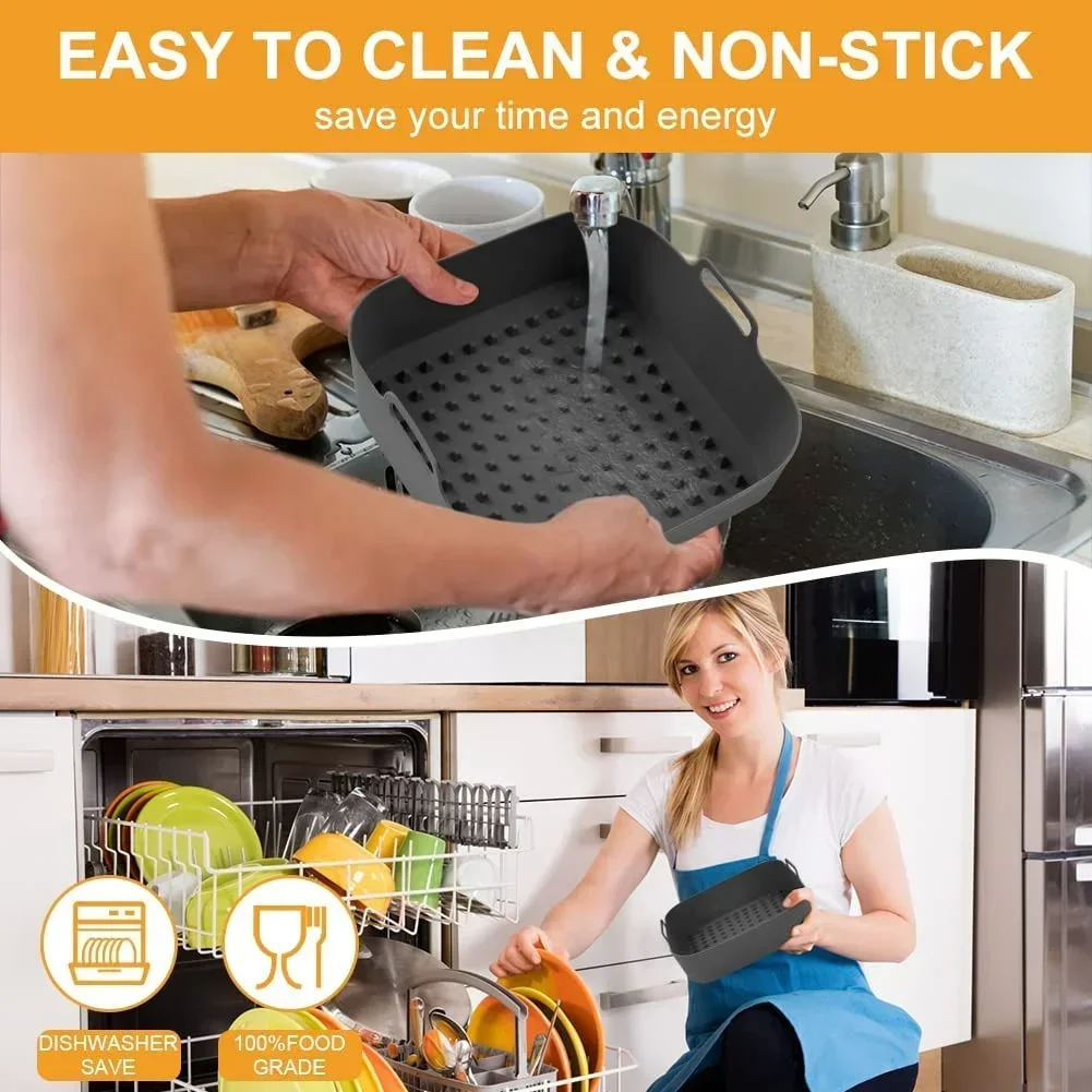 Air Fryer Silicone Pot Thick Reusable Silicone Square Air Fryer Liners Replacement of Parchment Liner Paper Basket air fryer liners