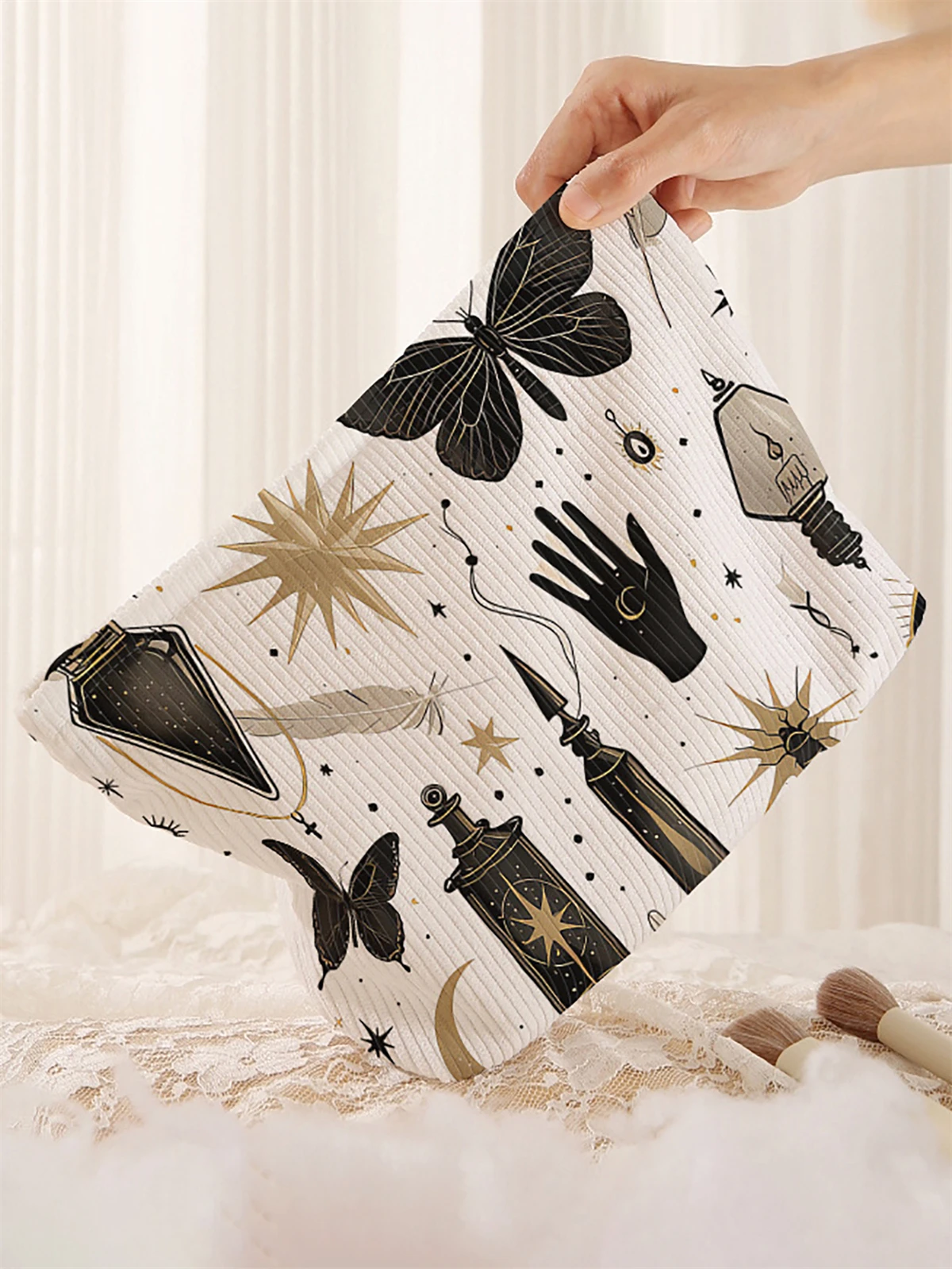 Corduroy makeup bag, lightweight zipper makeup storage box, multifunctional bag with lining