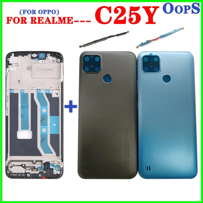 

Back Cover Housing For OPPO Realme C25Y LCD Middle Frame Battery Cover Door With Camera Lens Button Parts