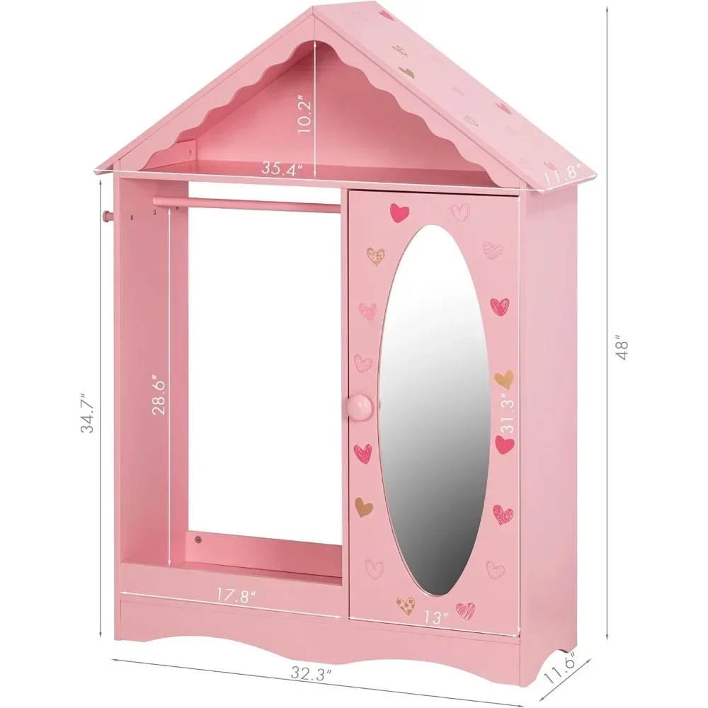 Children's Wardrobe, Mirrored Wardrobe, Open Hanging Children's Clothing Storage Cabinet, Game Room, Children's Wardrobe 2