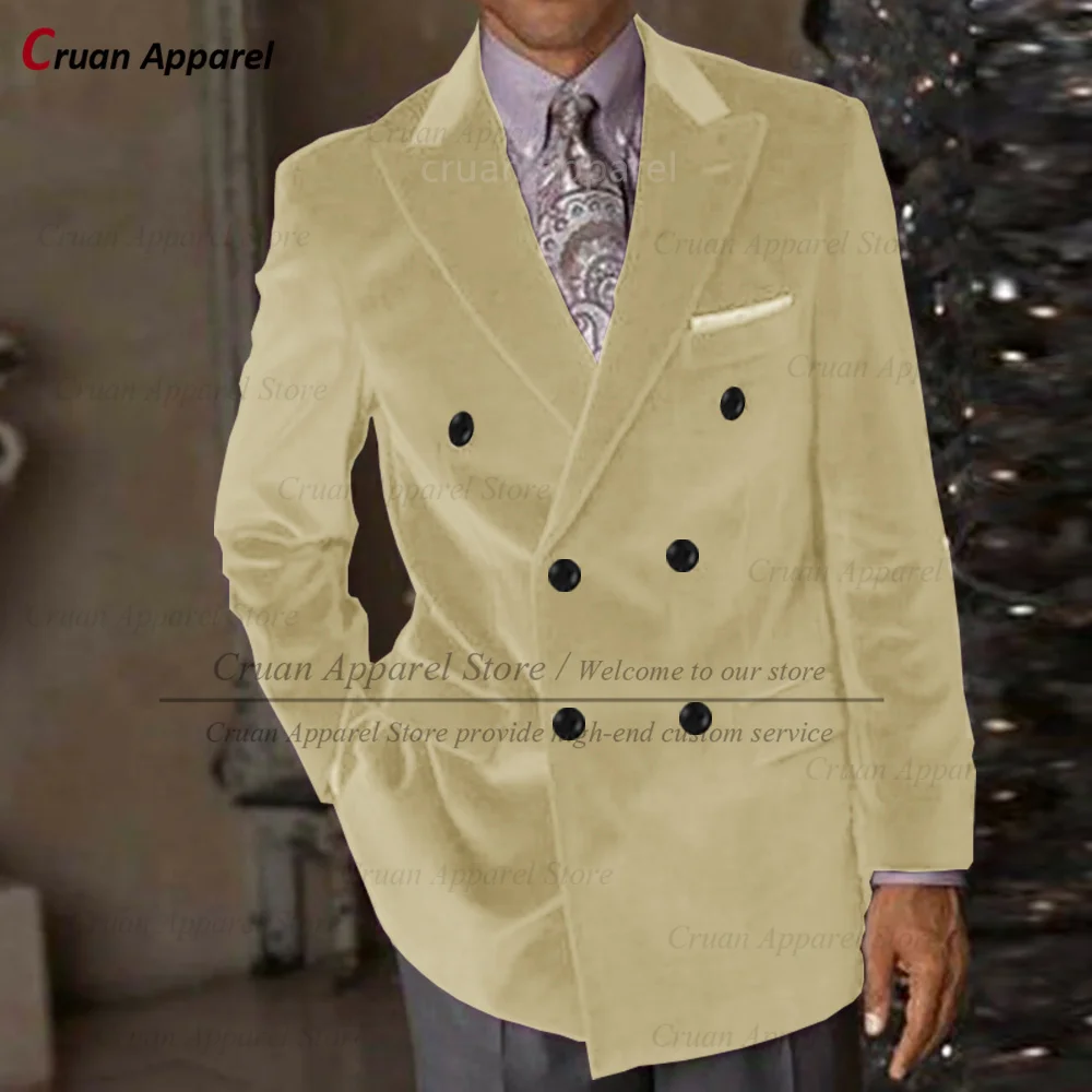 (One Blazer) Green Velvet Men Blazer Wedding Tailor-made Gentleman Suit Jacket Formal Slim fit Double Breasted Man Coat