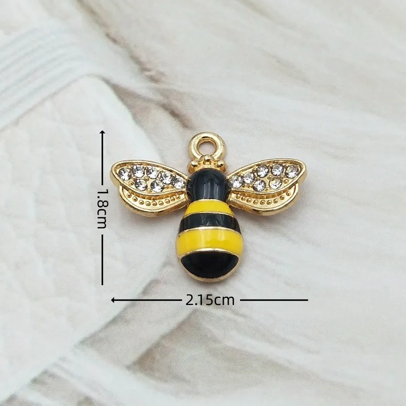 Cute Animal Bee Charms Pendants For Jewelry Making Alloy Enamel Crystal Animal Charms DIY Accessories 10pcs