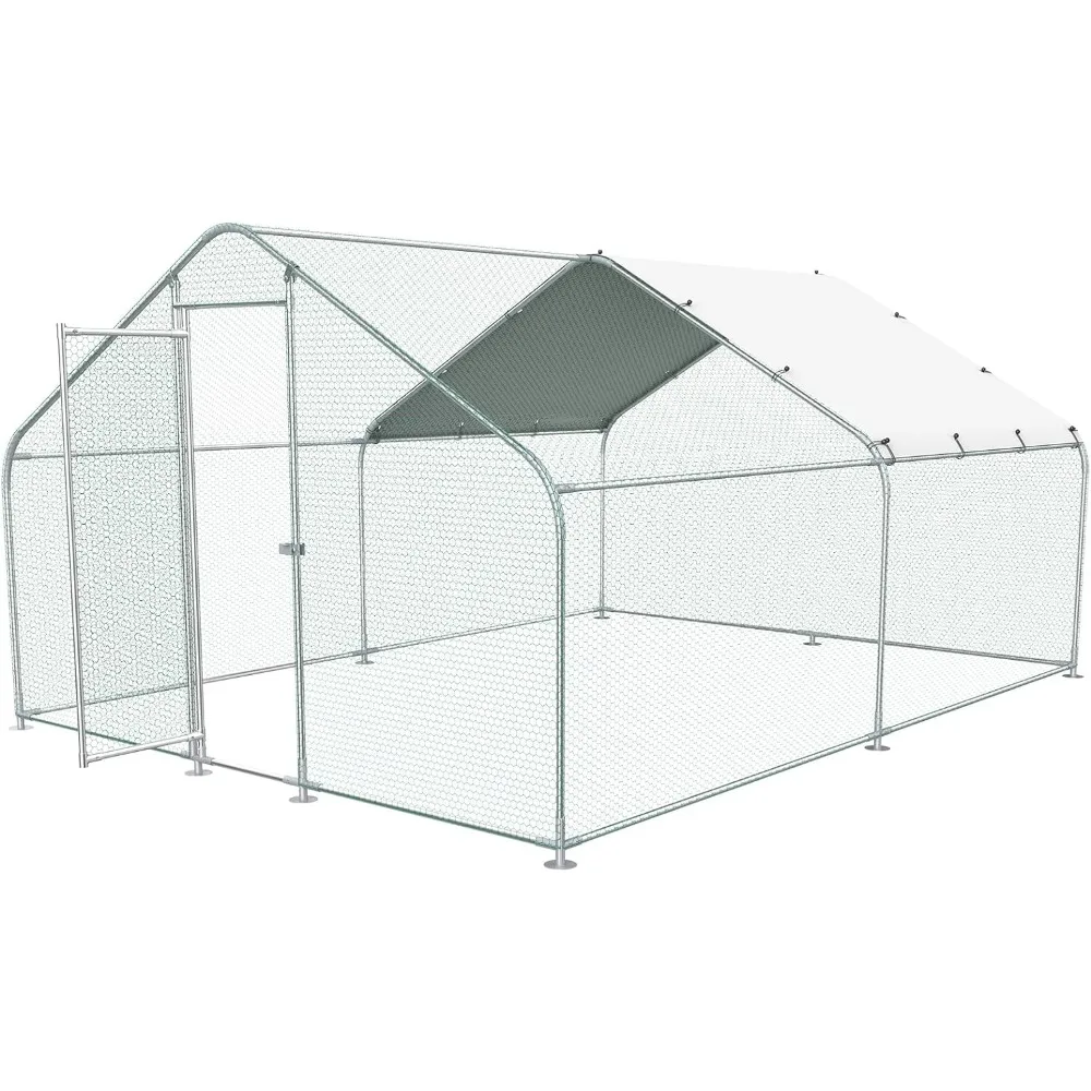 

Large Metal Chicken Coop, Outdoor Walk-in Poultry Cage Hen Run House Rabbits with Waterproof Cover and Secure Lock for Outside