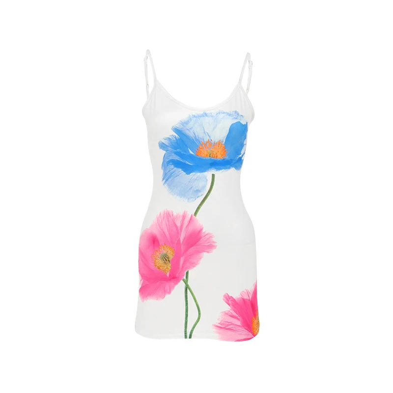 Sexy Mini Dress Women Summer New White Fashion O-Neck Streetwear Print Sleeveless Dress Strap Backless Casual Slim Elegant Dress 5