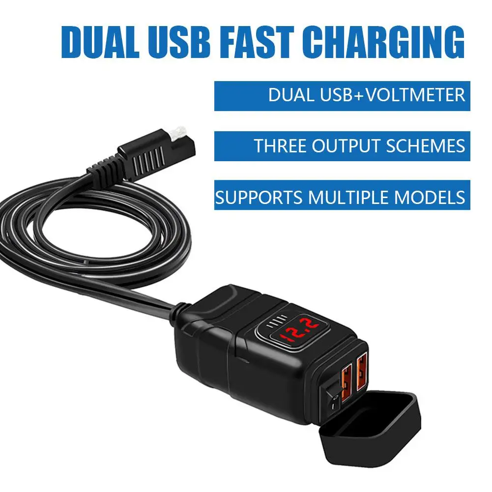 

Motorcycle USB Charger USB PD Fast Charging Handlebar Socket With Display 12V Voltmeter Waterproof Adapter Bracket Mounting T1R9