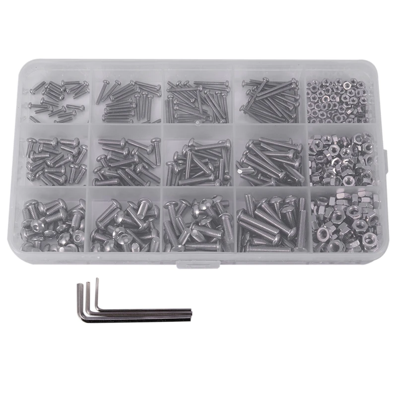 

480Pcs Button Head 12 Sizes Screw And Nuts Kit,M2 M3 M4 Steel Assorted Hex Socket Head Cap Bolts Screws Nuts Assortment Set Kit