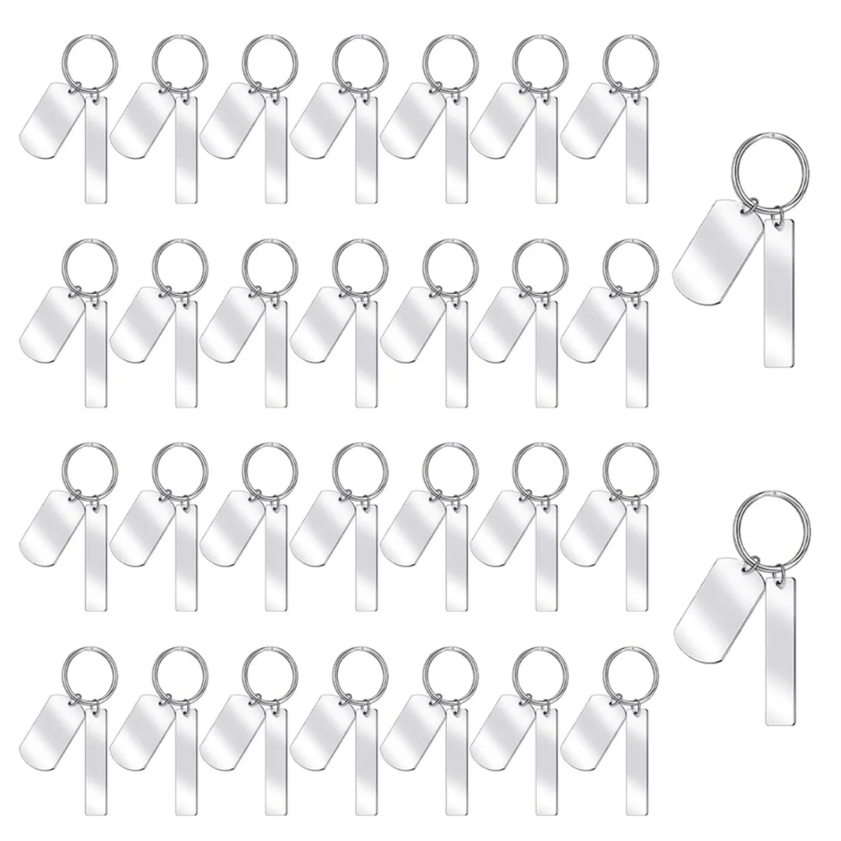 

30 Pcs Engravable Metal Keychain Blank Rectangle Metal Stamping Blanks for Engraving Stainless Steel Blank Key Ring Tags