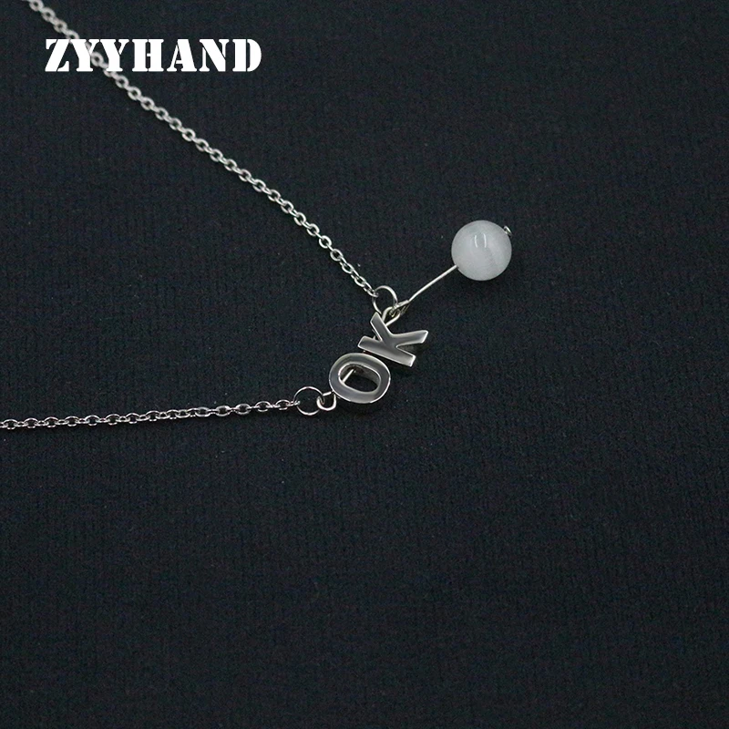 

10MM Cat Eye Natural Stone Women Necklace Stainless Steel OK Letter Customized Corss Chain Wedding Party Fine Jewellery FYNE252